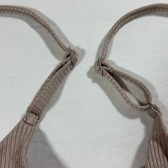 Aerie Ribbed Scoop Bikini Beige Top Size Small - Picture 5 of 6